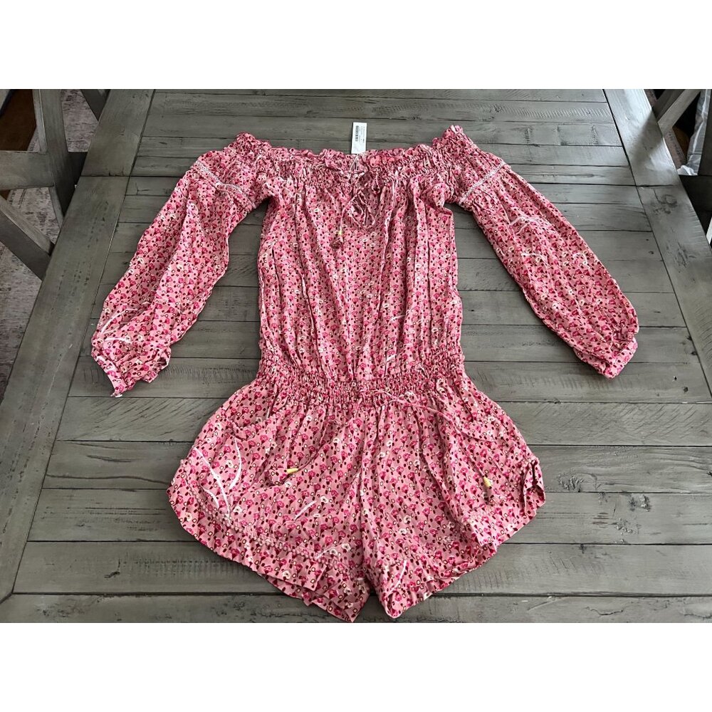 NWT Poupette St Barth Clara Short Romper Jumpsuit Red Geo Flower Size Small